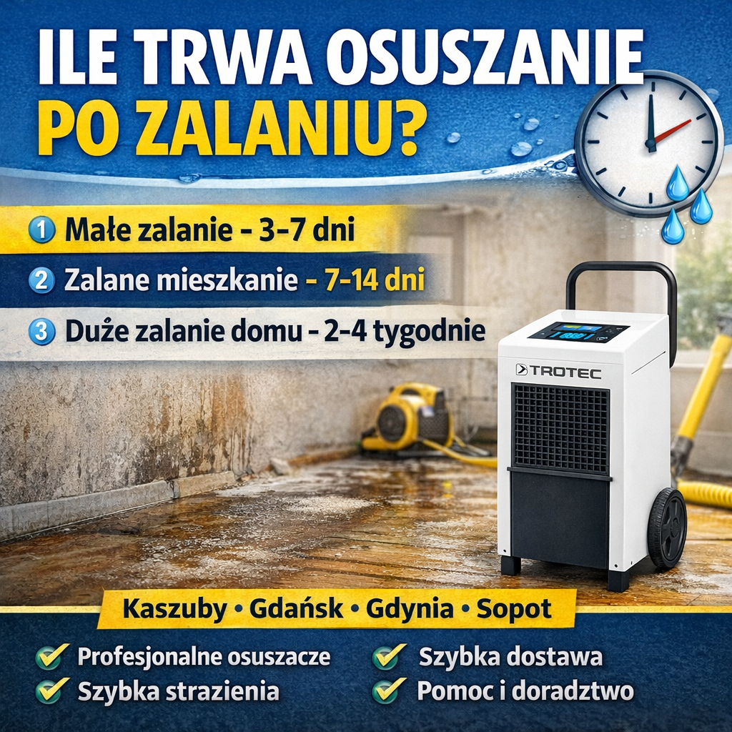 Ile trwa osuszanie po zalaniu mieszkania – wynajem osuszaczy powietrza Kaszuby Gdańsk Gdynia Sopot